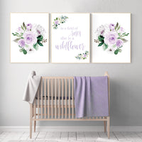 Nursery decor girl lavender, Nursery decor girl flower, purple, in a field of roses she is a wildflower, lilac, girl nursery wall art floral