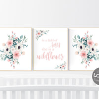 Nursery decor girl blush, In a field of roses she is a wildflower, nursery decor girl floral, peach nursery decor, flower nursery