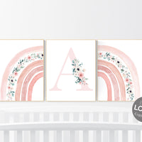 Nursery prints rainbow, Nursery decor girl, flower nursery, blush pink, rainbow nursery, girls nursery wall art, floral rainbow prints