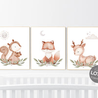 Nursery decor woodland, Woodland Nursery Wall Art, Woodland Print Set, animal prints, Woodland Animal Prints, gender neutral nursery
