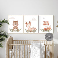 Animal nursery decor, woodland nursery prints, jungle animals, gender neutral nursery, Woodland Nursery, animal prints, fox, deer, raccoon