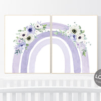 Purple nursery, Nursery decor girl rainbow, Boho Rainbow Set, lilac nursery, Nursery Decor boho, rainbow nursery, flower nursery, set of 2