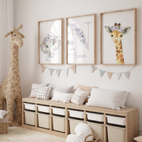 Nursery decor girl purple, animal nursery, Safari animals, Floral Nursery Prints, purple nursery, girls nursery decor, elephant nursery