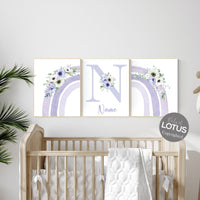 Nursery decor girl purple, rainbow nursery wall art, floral nursery, lavender nursery, lilac nursery, girls room decor, flower rainbow