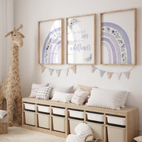 Girls room decor purple, rainbow nursery wall art, lilac nursery, girls room decor, flower rainbow, rainbow art, lavender nursery