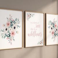 Nursery decor girl blush, In a field of roses she is a wildflower, nursery decor girl floral, peach nursery decor, flower nursery