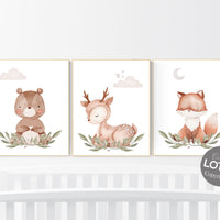 Animal nursery decor, woodland nursery prints, jungle animals, gender neutral nursery, Woodland Nursery, animal prints, fox, deer, raccoon