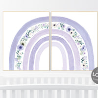 Nursery decor girl rainbow, purple nursery, Boho Rainbow Set, lilac nursery, Nursery Decor boho, rainbow nursery, flower nursery, set of 2