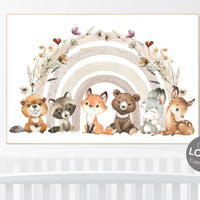 Nursery decor boho, girl nursery decor, wildflower nursery, rainbow print, Boho Rainbow, woodland animals, animal nursery, rainbow nursery