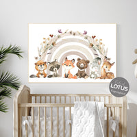 Nursery decor boho, girl nursery decor, wildflower nursery, rainbow print, Boho Rainbow, woodland animals, animal nursery, rainbow nursery
