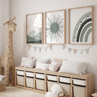 Boho Nursery, rainbow nursery, sage green nursery, Mid Century Print, Nursery decor gender neutral, moon nursery, Abstract Art, sun nursery