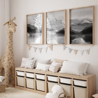 Landscape print, mountain wall art, nature prints, landscape wall art, neutral wall art prints, gray nursery, forest decor, nursery decor