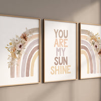 Boho Nursery, rainbow nursery, Wildflower Nursery Decor, you are my sunshine, you are my sunshine, vintage flower nursery print, Botanical