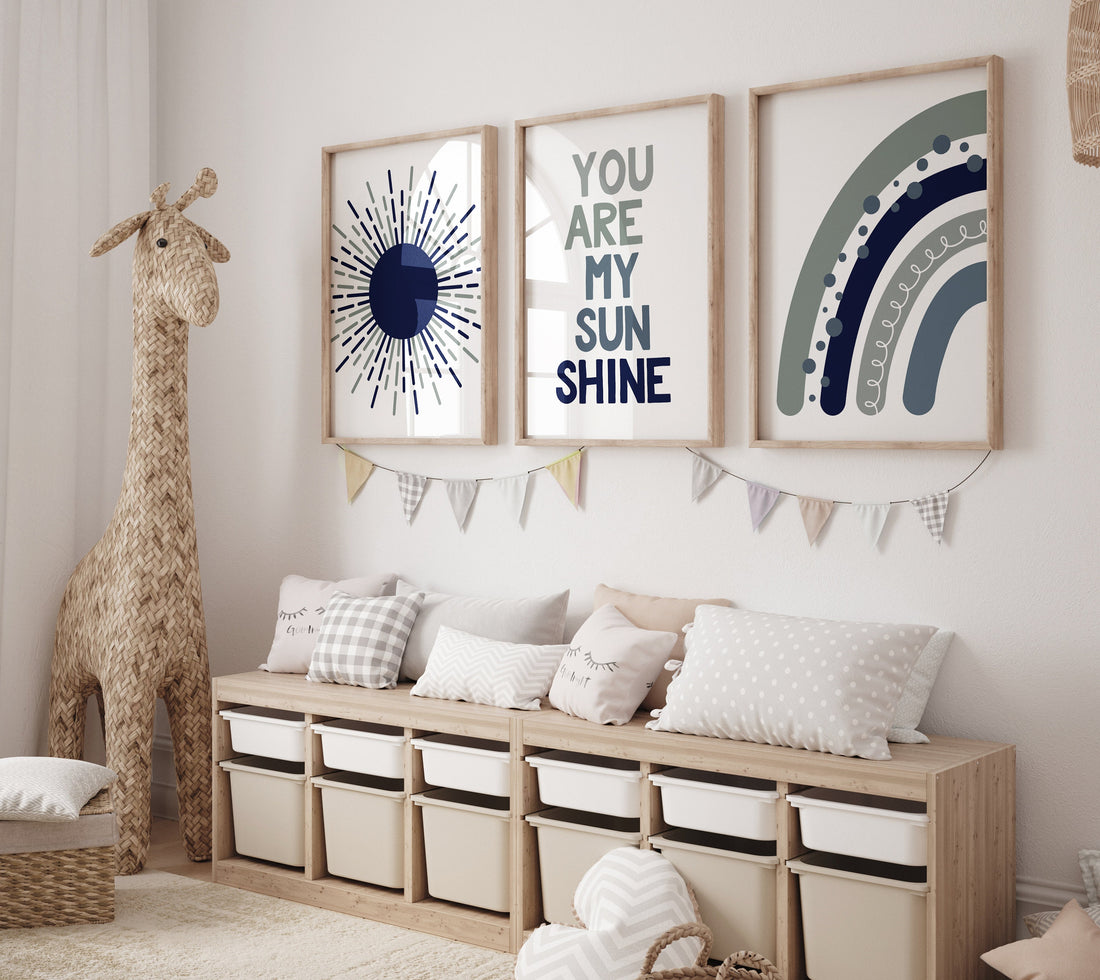 Nursery decor boy Boho, rainbow nursery, navy and sage nursery, boys room decor, Navy blue nursery, moon nursery, boho prints, boys nursery