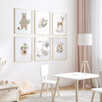 Nursery decor girl boho, Woodland nursery decor, animal prints, boho prints, flower nursery, nursery art woodland, girls room decor