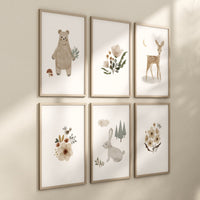Nursery decor girl boho, Woodland nursery decor, animal prints, boho prints, flower nursery, nursery art woodland, girls room decor