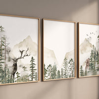 Nursery decor woodland, mountain wall art, tree nursery decor, adventure theme nursery, forest, sage green, beige, woodland animals
