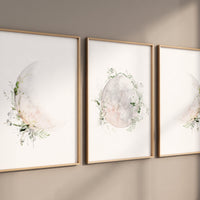Moon nursery decor, moon print, gray nursery, wildflower nursery, full moon print, girl nursery, woodland nursery, botanical print