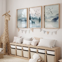 Landscape print, mountain wall art, landscape wall art, blue nursery, neutral wall art prints, blue prints, nature prints, nursery wall art