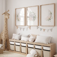 Moon nursery decor, moon print, gray nursery, wildflower nursery, full moon print, girl nursery, woodland nursery, botanical print