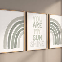 Gender neutral nursery, rainbow nursery, sage green nursery wall decor, nursery decor neutral, rainbow nursery, you are my sunshine, green