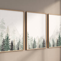 Nursery decor mountain, nursery wall art, tree nursery decor, adventure theme nursery, forest, sage green, beige, woodland animals