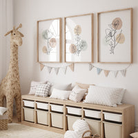 Boho Botanical Prints, neutral colors, Wildflower Nursery, floral nursery, earth colors, Wild Flowers, Flower Nursery, home decor