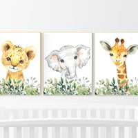 Jungle Animals, Safari Animal Nursery Prints, safari animals, safari nursery, Greenery, gender neutral nursery, Boy Nursery Wall Art