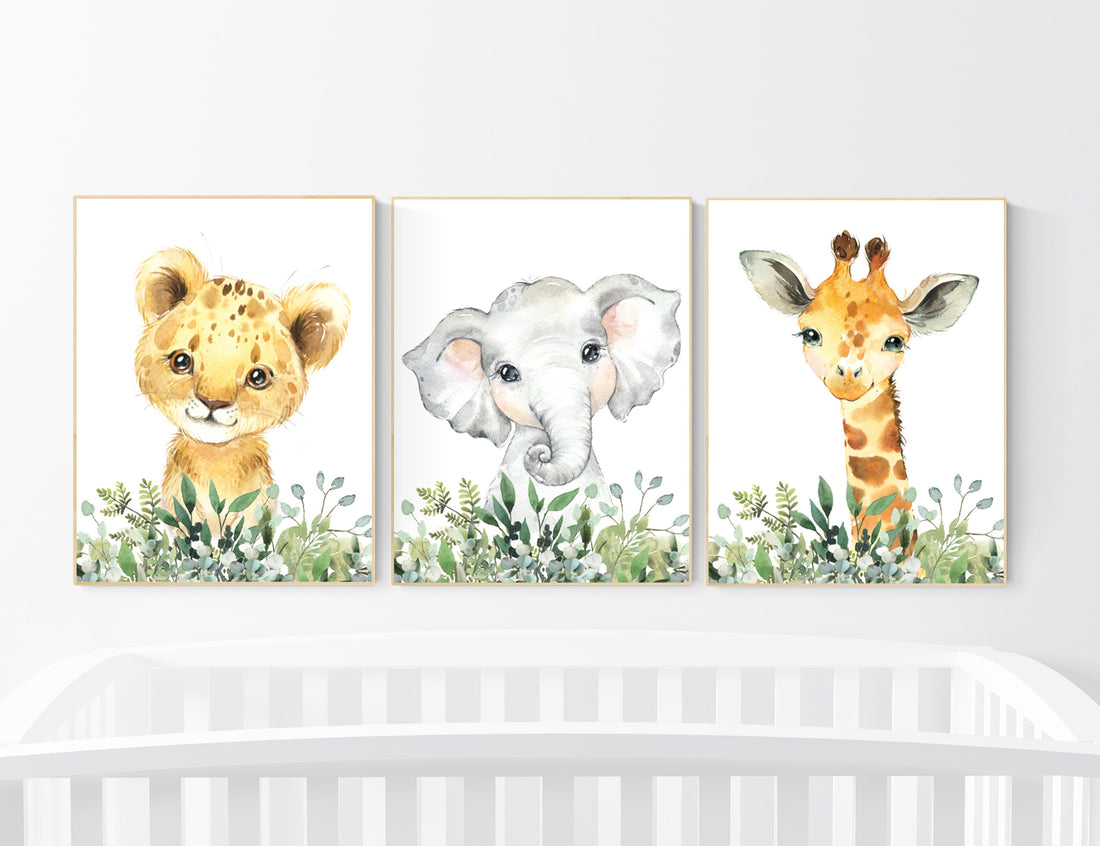 Jungle Animals, Safari Animal Nursery Prints, safari animals, safari nursery, Greenery, gender neutral nursery, Boy Nursery Wall Art