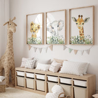 Jungle Animals, Safari Animal Nursery Prints, safari animals, safari nursery, Greenery, gender neutral nursery, Boy Nursery Wall Art