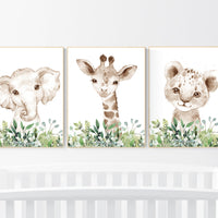 Jungle Animals, Safari Animal Nursery Prints, safari animals, safari nursery, Greenery, gender neutral nursery, Boy Nursery Wall Art