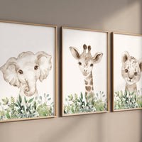 Jungle Animals, Safari Animal Nursery Prints, safari animals, safari nursery, Greenery, gender neutral nursery, Boy Nursery Wall Art
