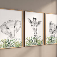 Jungle Animals, Safari Animal Nursery Prints, safari animals, safari nursery, Greenery, gender neutral nursery, Boy Nursery Wall Art