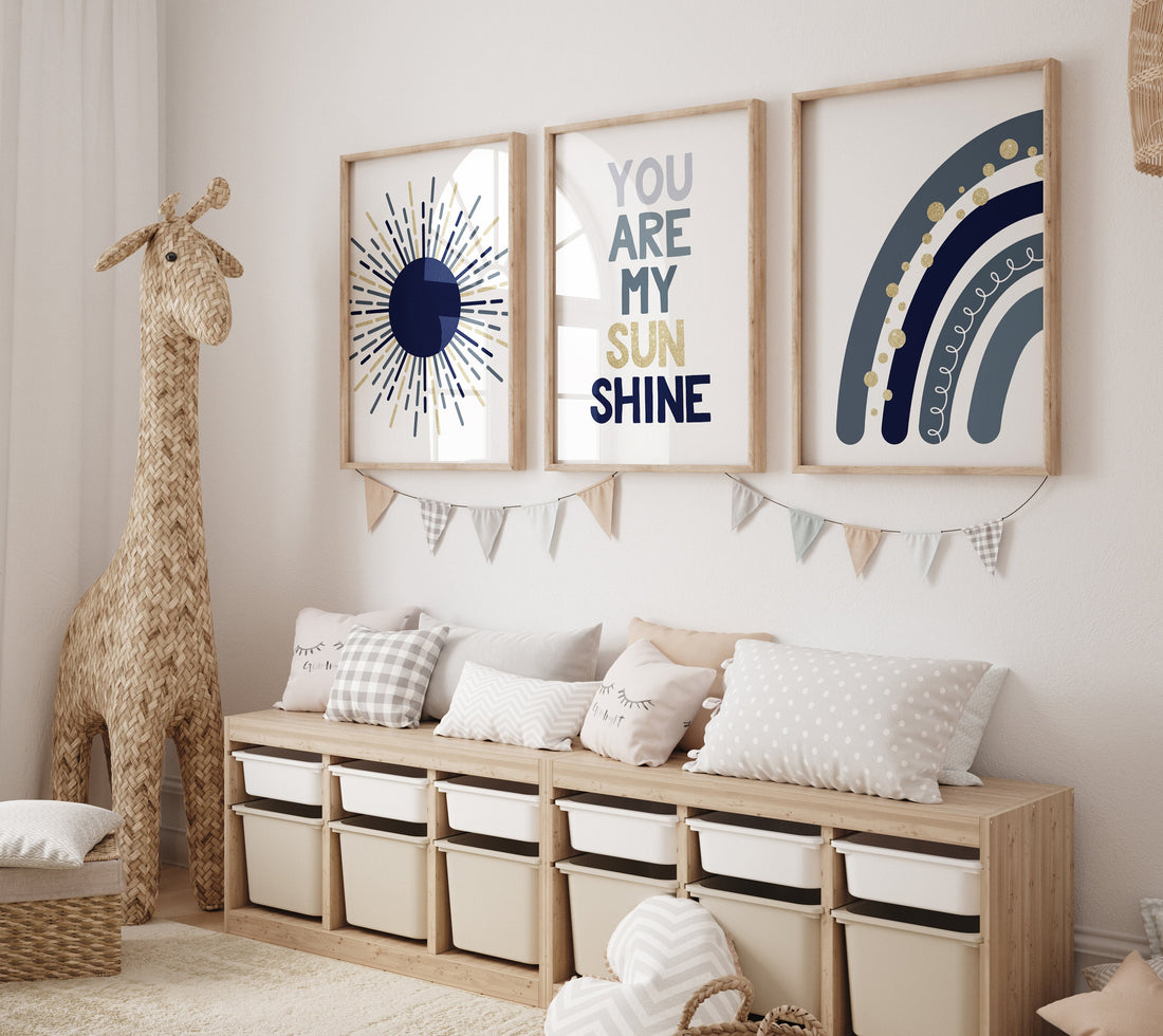Nursery decor boy Boho, rainbow nursery, navy nursery, boys room decor, Navy and gold, moon nursery, boho prints, boys nursery wall art