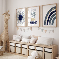 Nursery decor boy Boho, rainbow nursery, navy nursery, boys room decor, Navy and gold, moon nursery, boho prints, boys nursery wall art