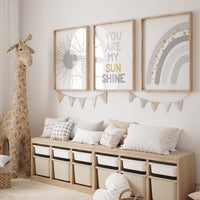 Nursery wall art grey, gray gold nursery, nursery decor neutral, baby room decor gender neutral, sunshine nursery, grey gold, baby room art