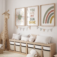 Boho Nursery, rainbow nursery, earth colors, Nursery decor gender neutral, moon nursery, Abstract Art, sun nursery, Mid Century Print