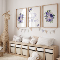 Purple flower nursery decor, Nursery decor girl purple, in a field of roses she is a wildflower, lavender nursery, lilac nursery, girls room