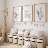 Cactus nursery print, Floral cactus wall art nursery, cactus nursery decor, nursery decor girl, Flower cactus nursery decor, cactus nursery