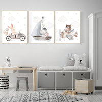 Nursery wall art animals, grey nursery, gender neutral, neutral nursery, bear nursery, elephant nursery, rabbit nursery, travel nursery