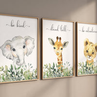 Safari Animal Nursery Prints, Jungle Animals, safari animals, safari nursery, Greenery, gender neutral nursery, Boy Nursery Wall Art