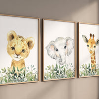 Jungle Animals, Safari Animal Nursery Prints, safari animals, safari nursery, Greenery, gender neutral nursery, Boy Nursery Wall Art