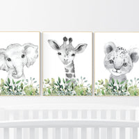 Jungle Animals, Safari Animal Nursery Prints, safari animals, safari nursery, Greenery, gender neutral nursery, Boy Nursery Wall Art