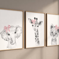 Girl nursery decor, Nursery wall art animals, Safari animals, Floral Nursery Prints, pink nursery, girls nursery decor, elephant nursery
