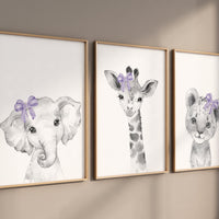 Purple nursery, girl nursery decor, animal nursery, Safari animals, purple Nursery Prints, elephant nursery, giraffe nursery, bear nursery