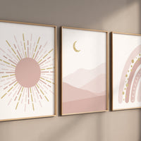 Nursery prints rainbow, boho nursery, blush and gold, Nursery decor girl, sunshine nursery, Abstract Art, rainbow nursery, boho prints