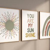 Boho Nursery, rainbow nursery, earth colors, Nursery decor gender neutral, moon nursery, Abstract Art, sun nursery, Mid Century Print