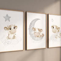 Cow nursery decor, grey nursery, neutral nursery, nursery wall art cow, moon, stars, gender neutral, gray nursery art, gender neutral
