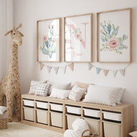 Cactus nursery print, Floral cactus wall art nursery, cactus nursery decor, nursery decor girl, Flower cactus nursery decor, cactus nursery