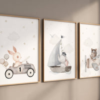 Nursery wall art animals, grey nursery, gender neutral, neutral nursery, bear nursery, elephant nursery, rabbit nursery, travel nursery